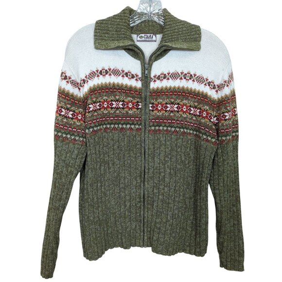 Tiara International Wool Blend‎ Nordic Vintage Sweater With Full Zip sz L - Picture 1 of 14